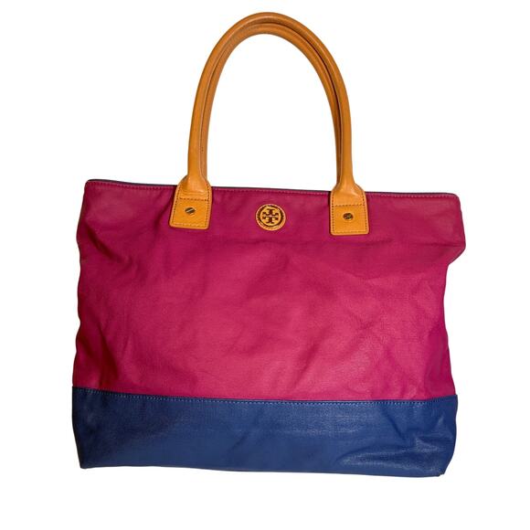 Tory Burch Jaden Tote Purple leather, navy base Dipped Color Block - Picture 1 of 7